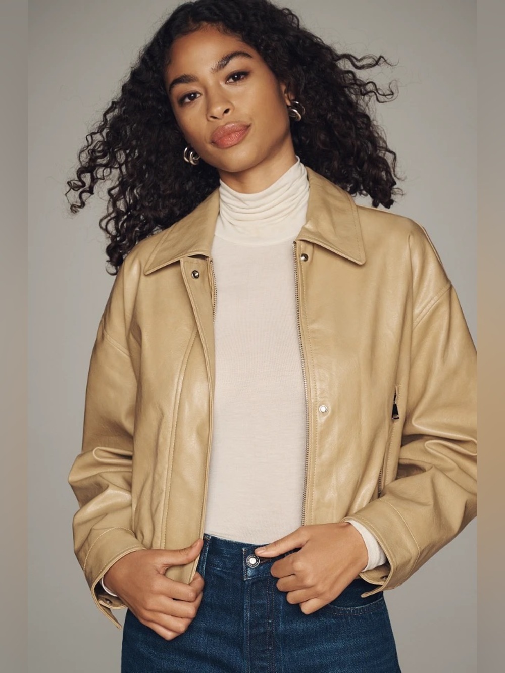 Mauve Anthropologie faux leather bomber
